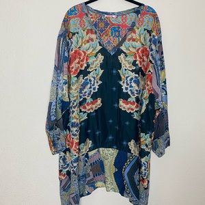 Johnny Was Floral Blue Tunic 100% Silk